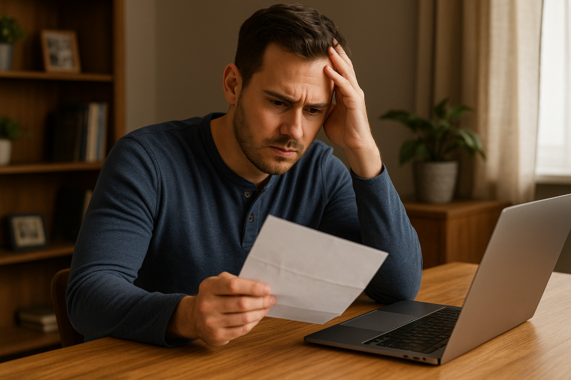 Visale avis : homme bailleur inquiet lisant un courrier de relance